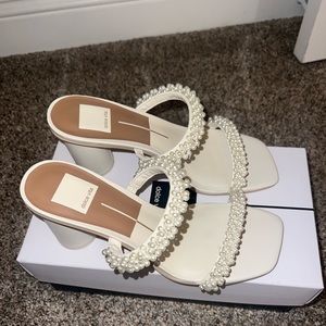 NOEL HEELS IN VANILLA PEARLS, size 8. Never worn!